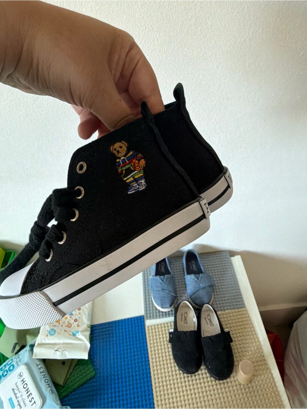 Polo by Ralph Lauren Black Kids High-Top Sneakers with Embroidered Bear